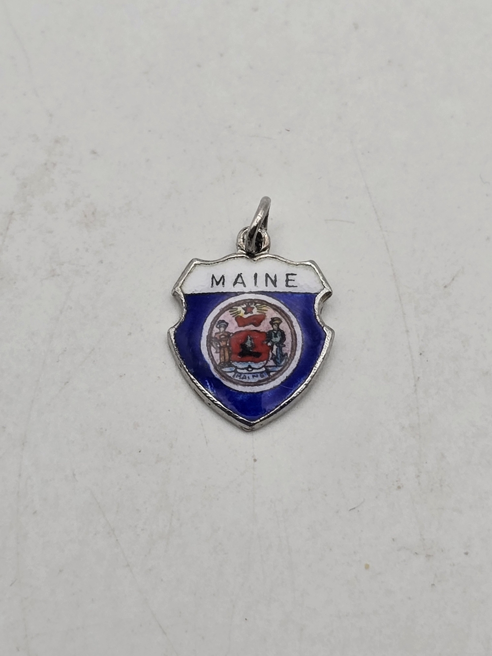 Maine Enameled Travel Shield Sterling Silver Charm